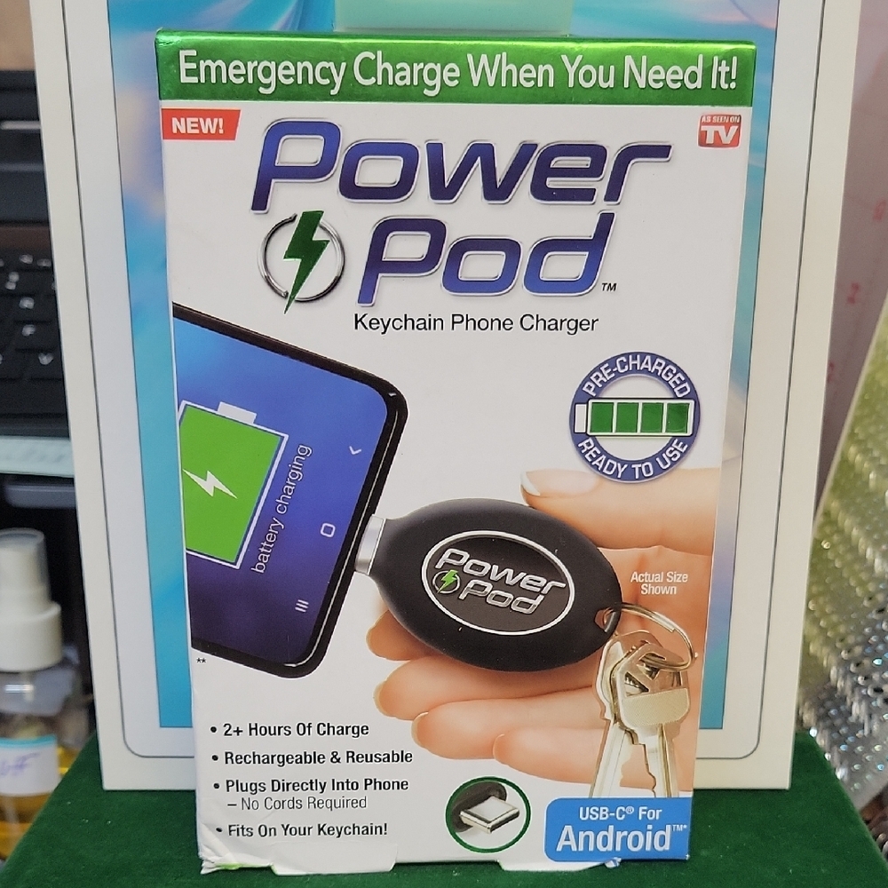 Power Pod Keychain Phone Charger - Black New Sealed Box -  Android USB - C